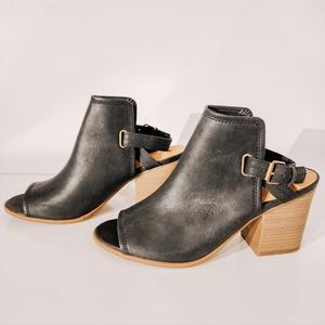 Black/Brown/Gold Booties with Chunky Block Heels